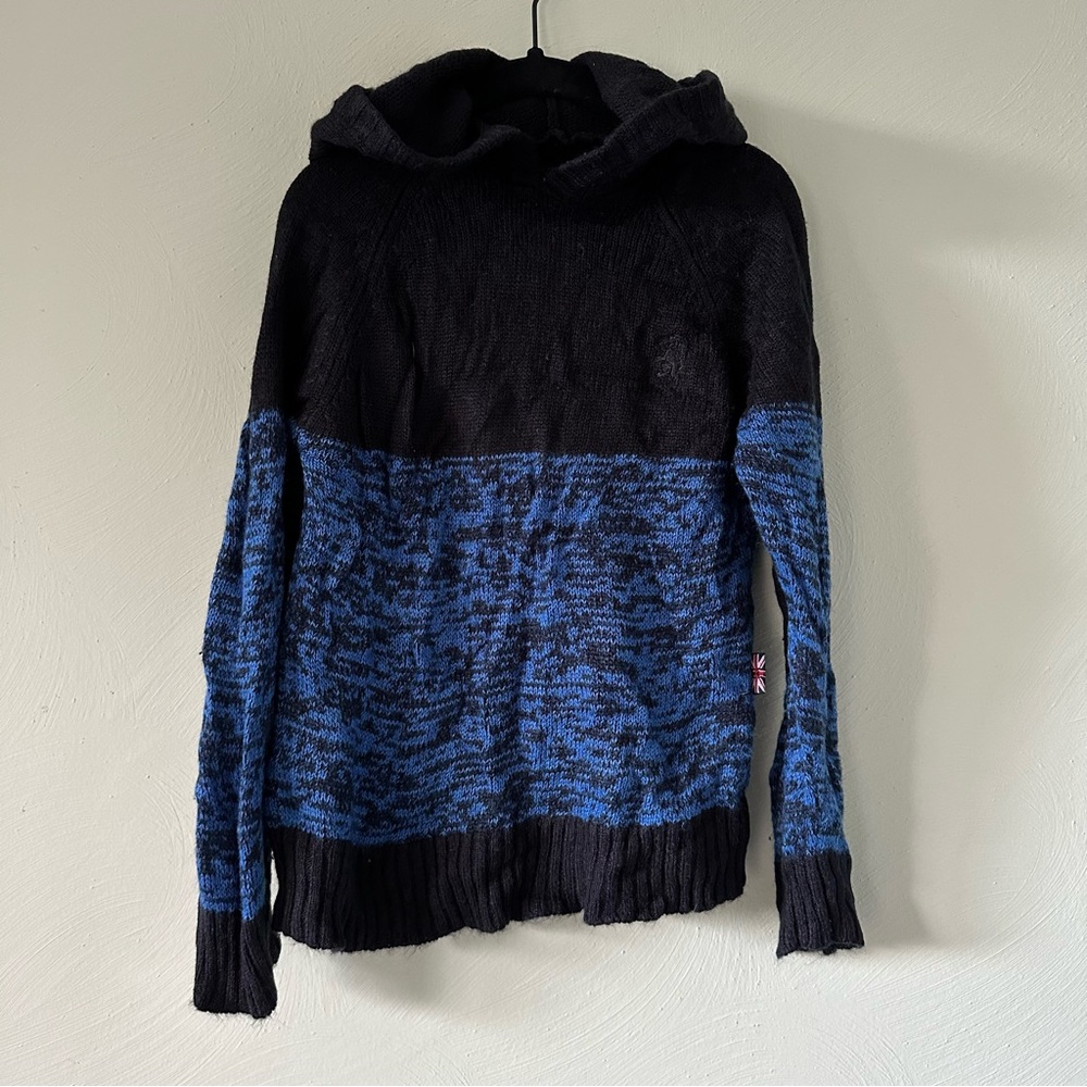 English Laundry Blue Black Heather Hooded Sweater
